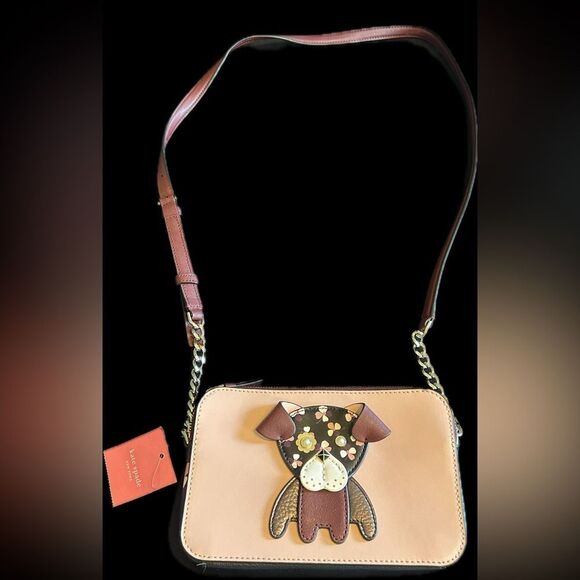 Kate Spade PinkFront & Burgundy back Leather Puppy Crossbody Bag So Cute New Tag - Picture 3 of 10